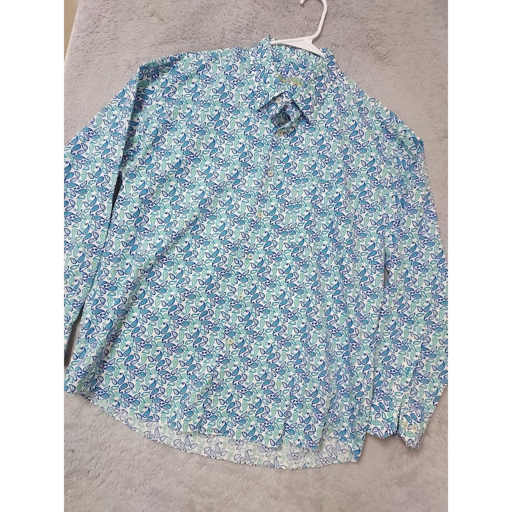 Alan Flusser Shirt Mens XL Long Sleeve Button Down Paisley Blue White Funky Club